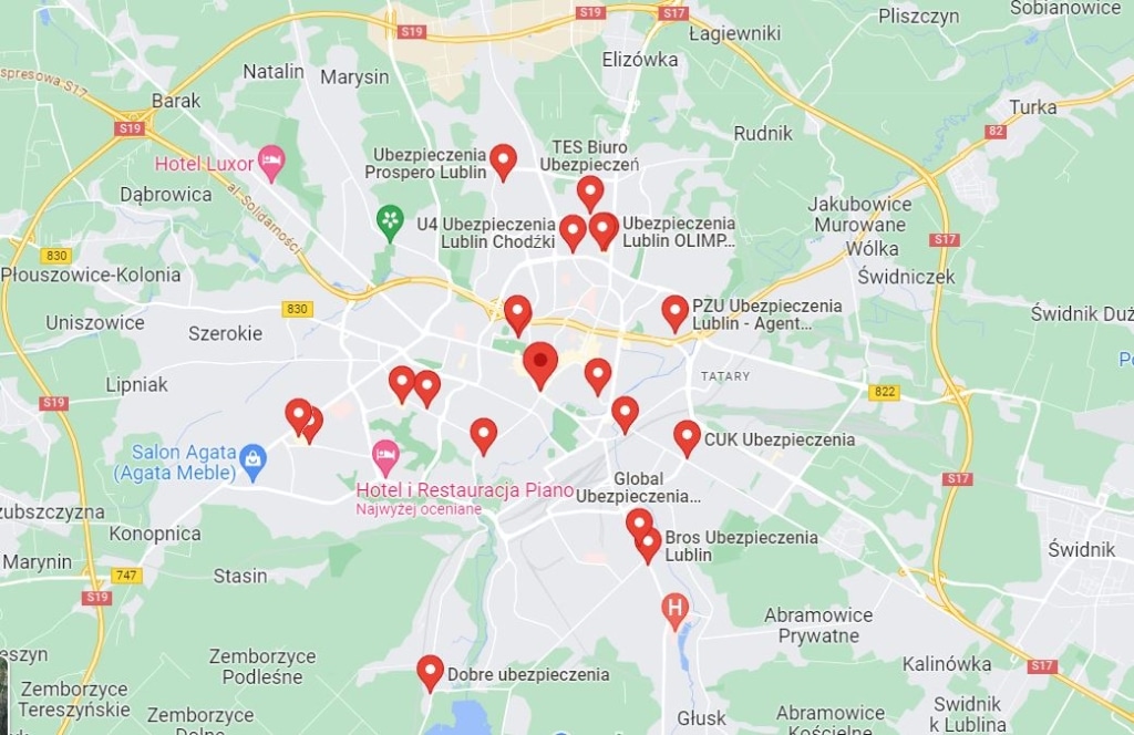 Ubezpieczenia Lublin mapa